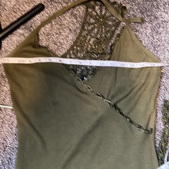 Bebe army green Crochet Halter Top, vintage in EUC. - Picture 15 of 16